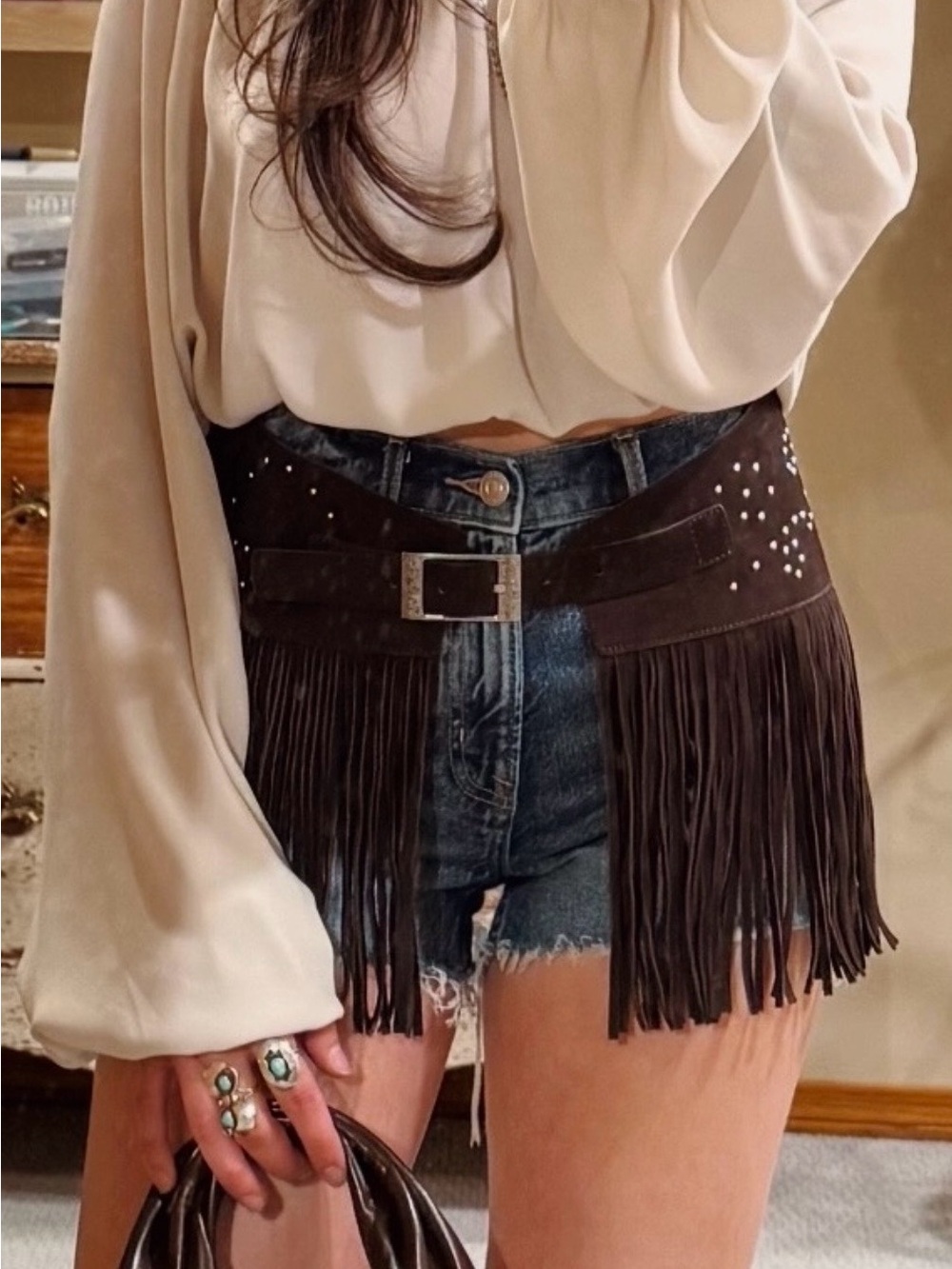 Genuine Suede Fringe Skirt Belt
